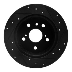 Lexus ES350 Brake Rotor (1) - Rear Left - R1 Concepts - Drilled & Slotted - Black - `07-`12